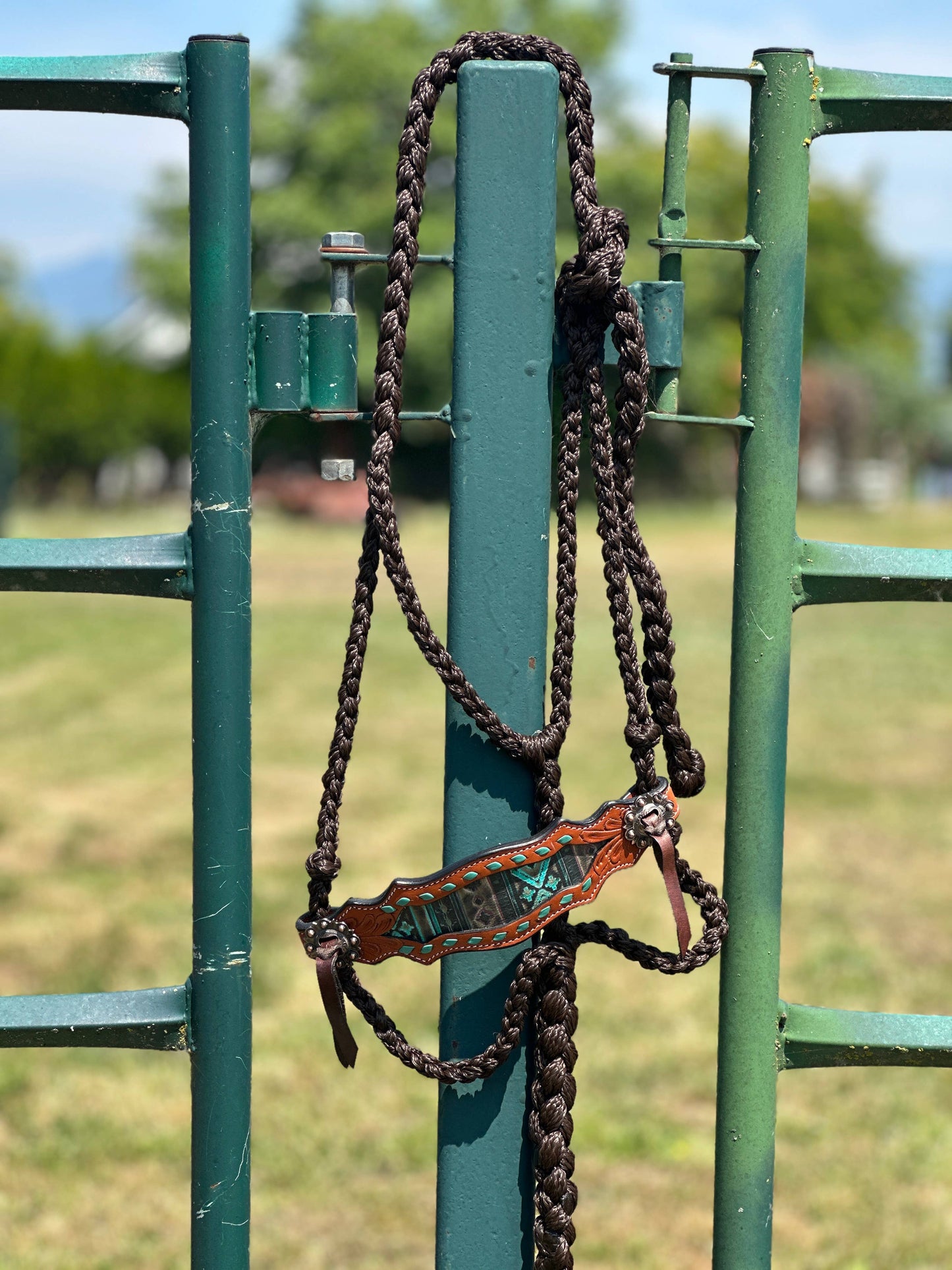 Braided Bronc Halter: Pink Aztec