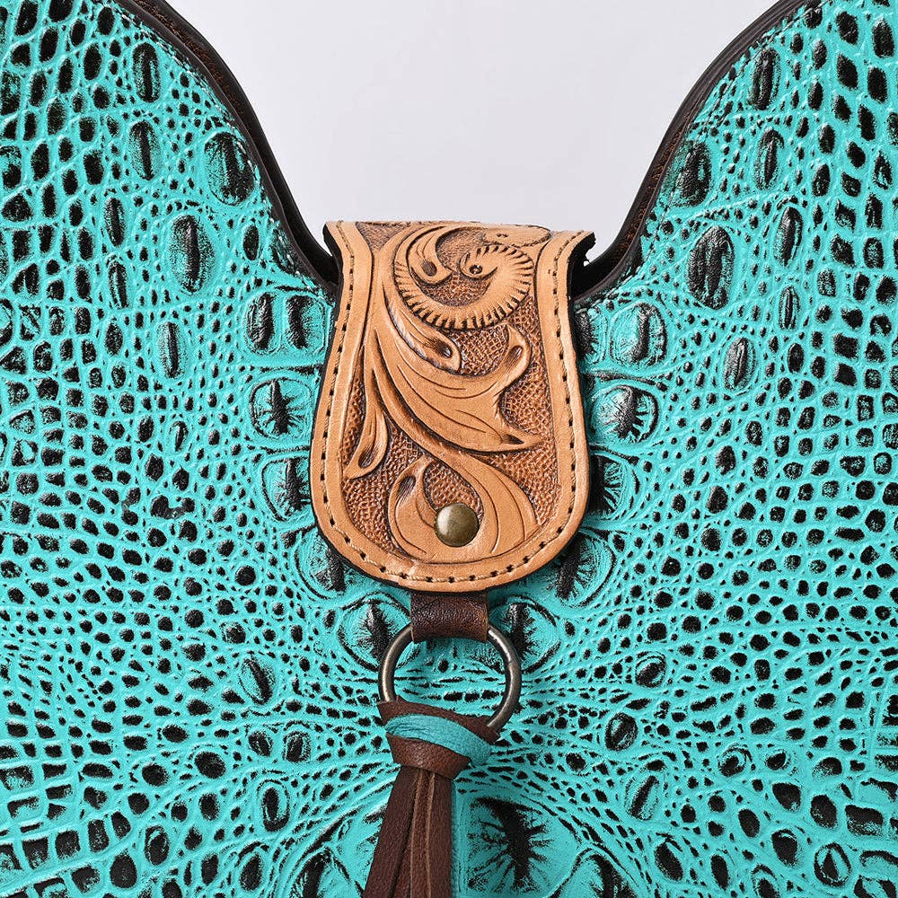 American Darling Crocodile Embossed Hand Tooled Leather Western Hobo Bag