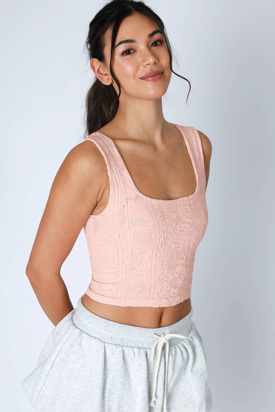 NS8396 - Double Lace Square Crop Top: 006 Black