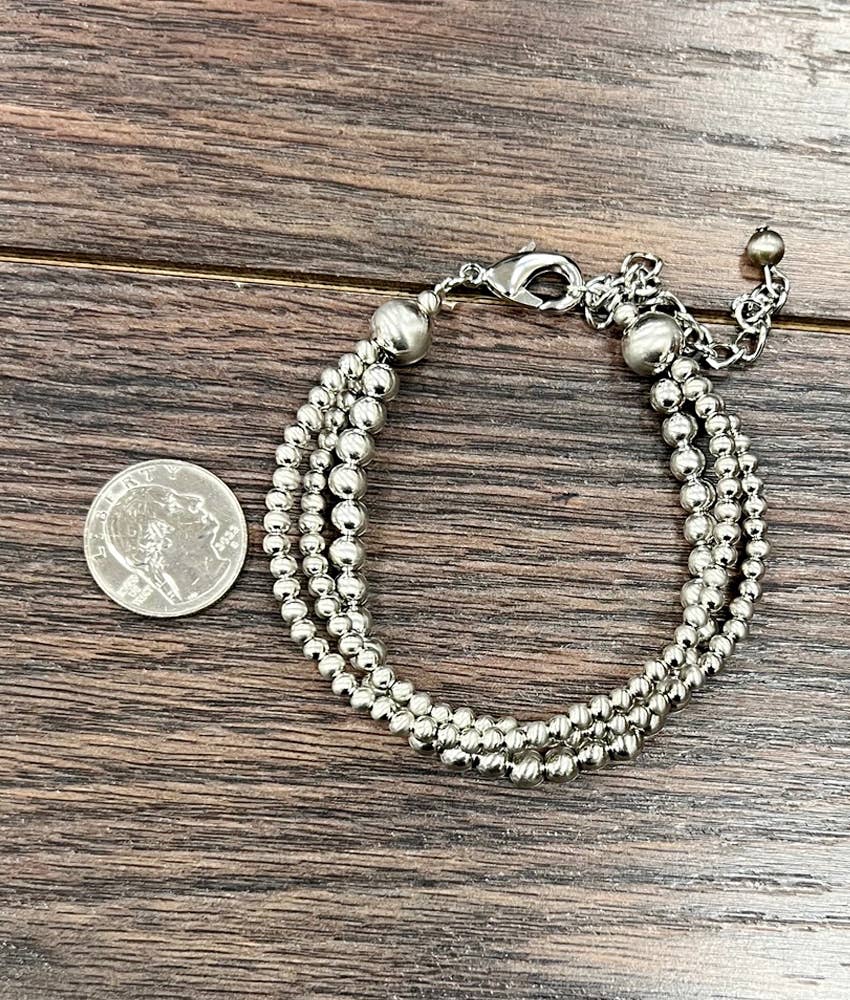 711440, Handmade Silver Navajo Bead Adjustable Bracelet