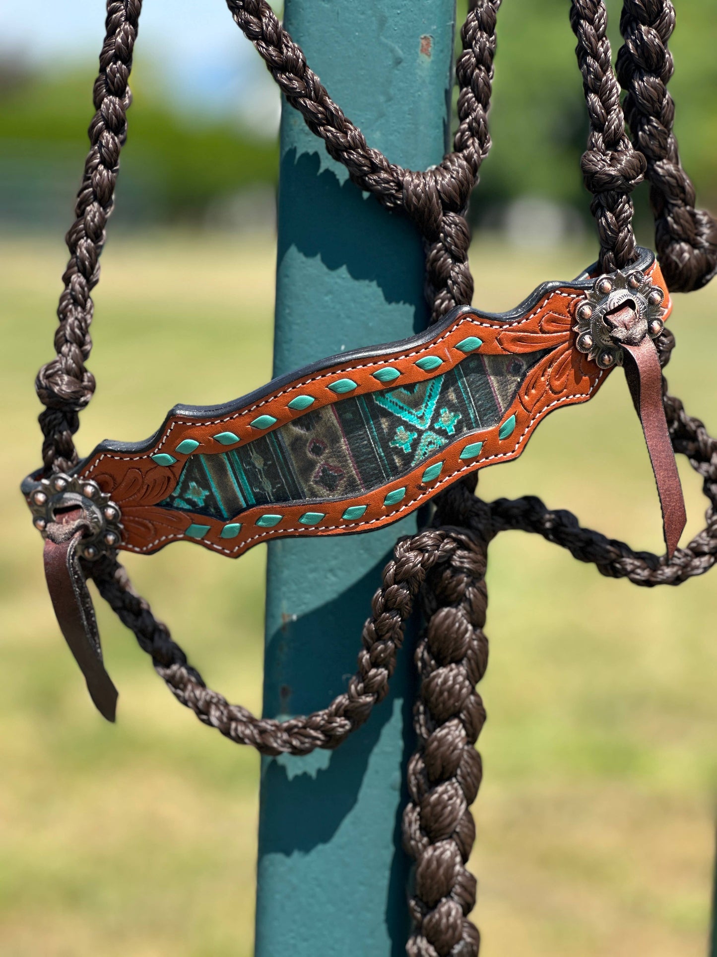 Braided Bronc Halter: Pink Aztec