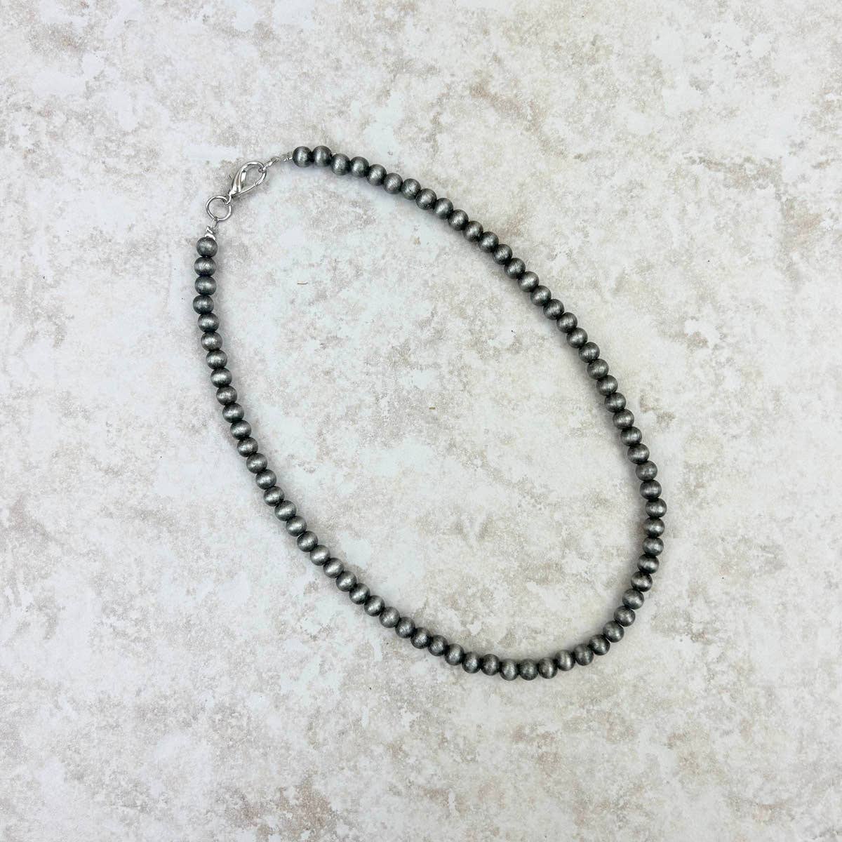 NKS230603-30-SILVER 16 Inches 6mm silver Navajo pearl bead Necklace