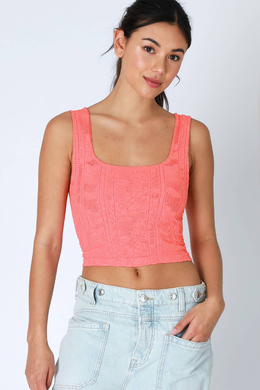 NS8396 - Double Lace Square Crop Top: 006 Black
