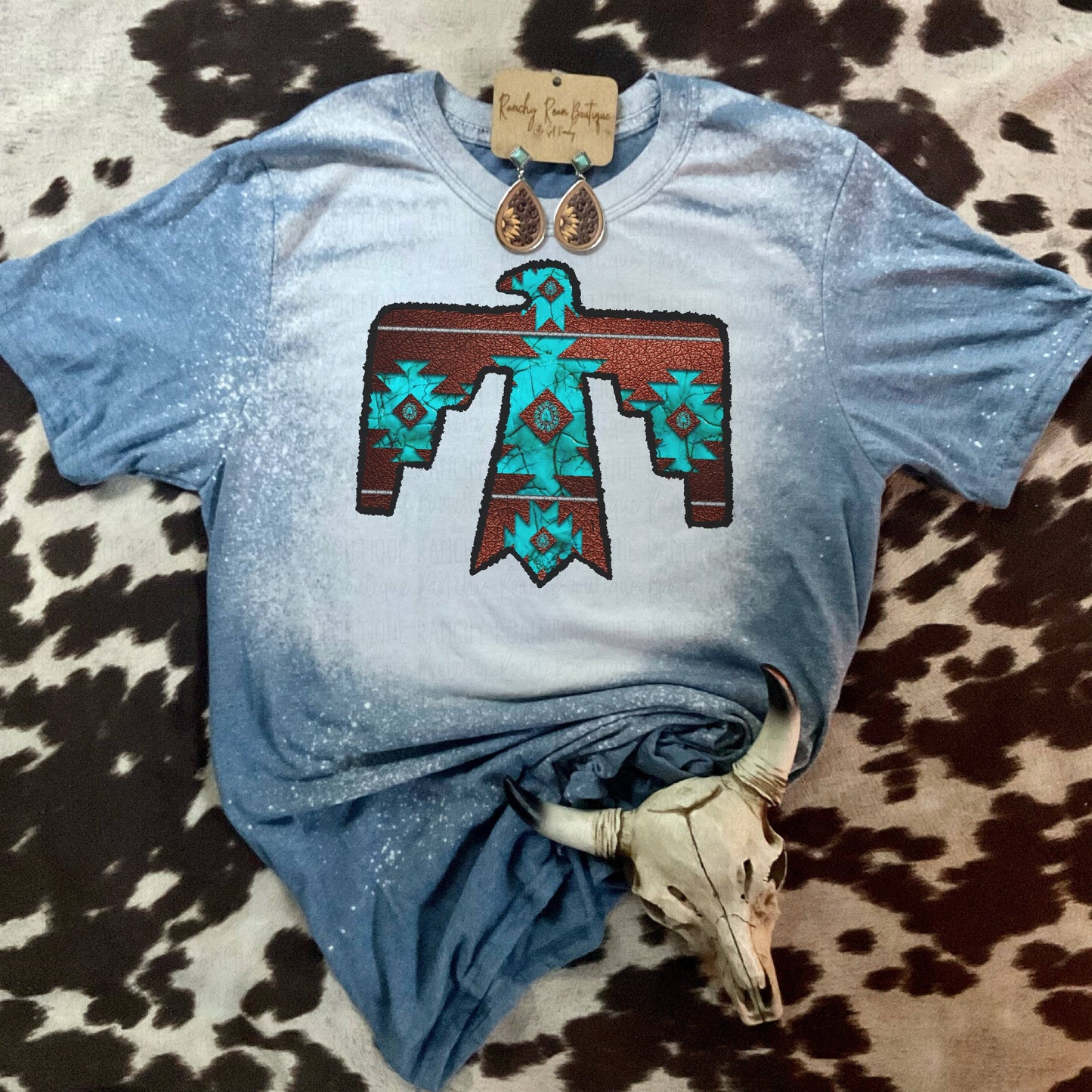 Leather Turquoise Stone Thunderbird Tee
