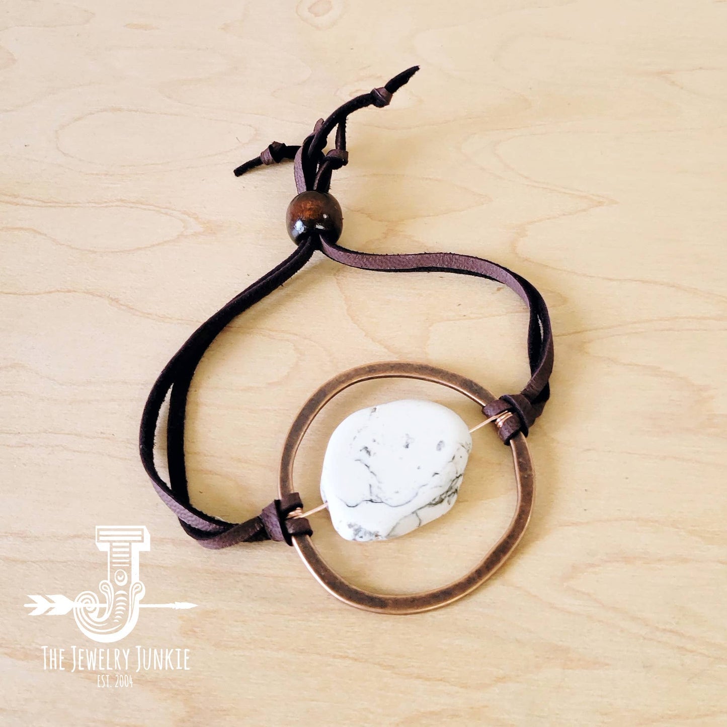 White Turquoise Bracelet w/ Stone Slab Adjustable Ties 010h