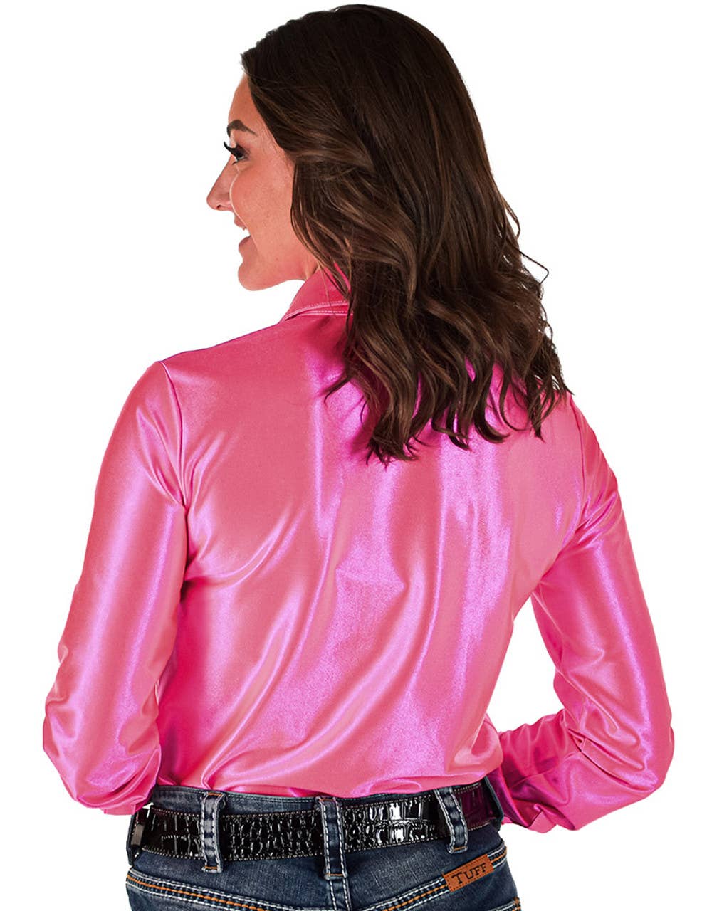 Pullover Button Up (Hot Pink Satin Lightweight Stretch): Large