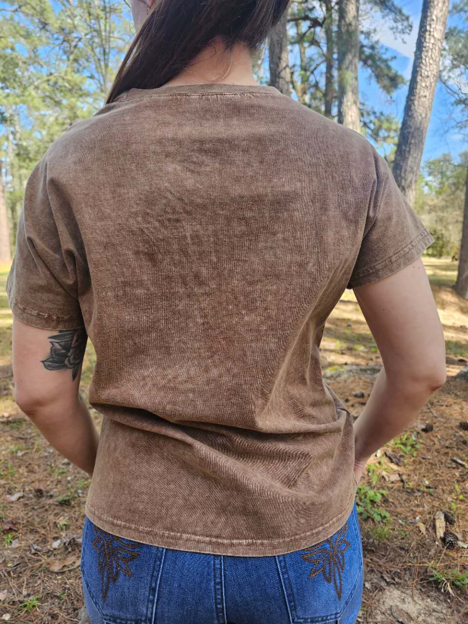 MK667 Boot Stitch Rope Embroidered Shirt: Brown / 1XL