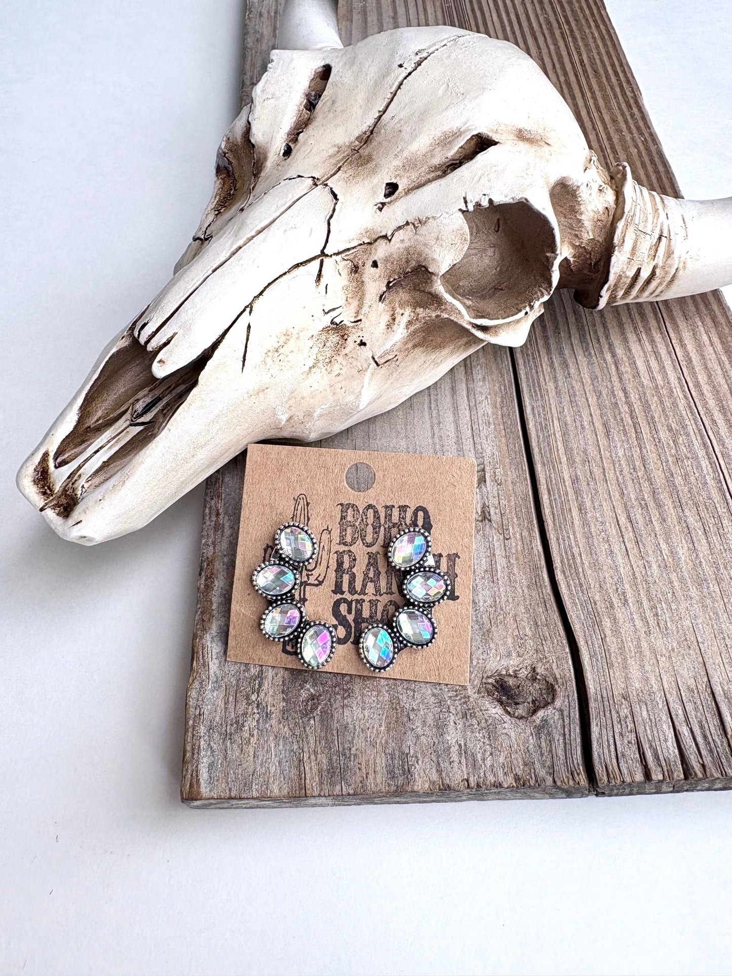 Western Cluster Squash Blossom Stone Stud Earrings: Turquoise