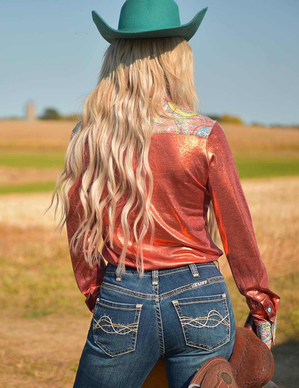 Pullover Button Up Rust Metallic Paisley Stretch Jersey: Rust / Extra Small