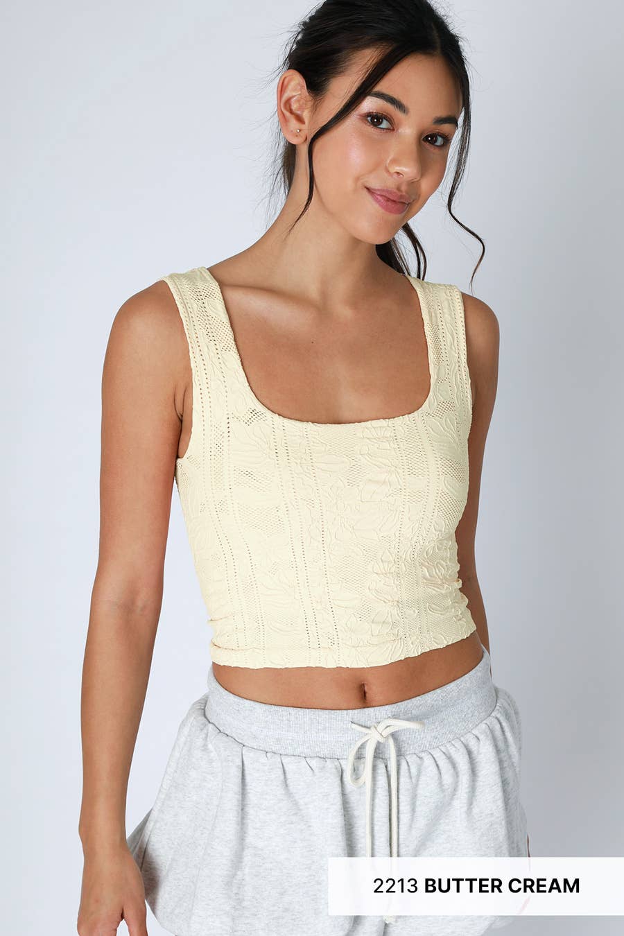 NS8396 - Double Lace Square Crop Top: 006 Black