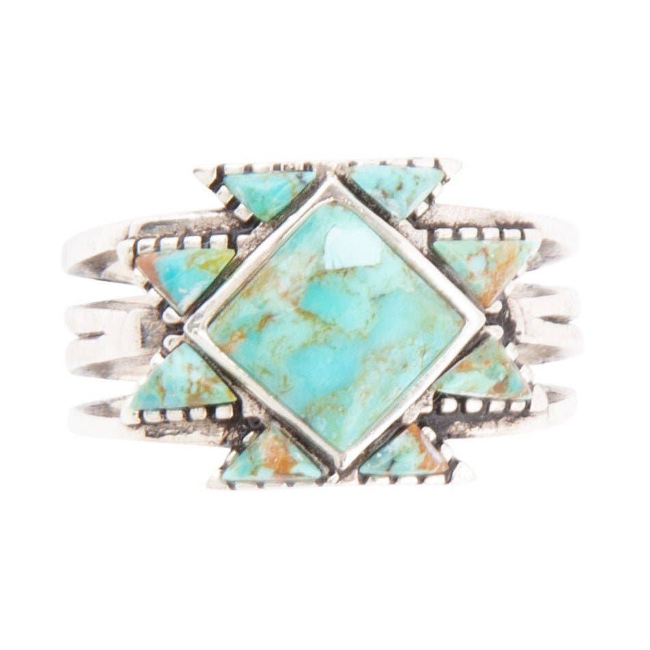 Sharp Turquoise and Sterling Silver Ring: 8