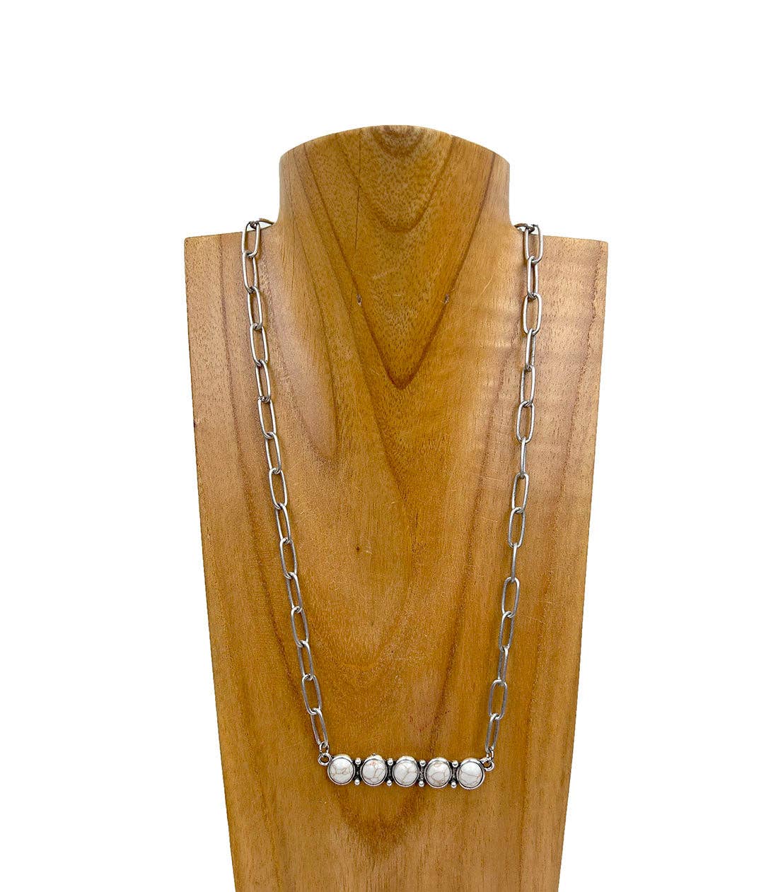 NKY241130-01-BLACK Silver metal chain with green turquoise stone bar Necklace: Green