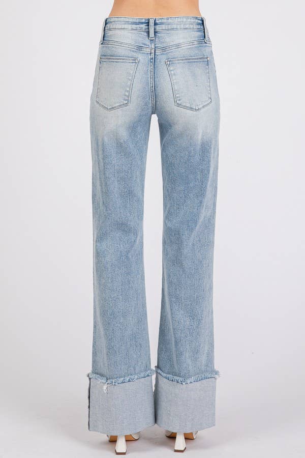 P1370F-LA HIGH RISE SUPER STRETCH WIDE FLARE W/ CUFFED HEM: 3/25