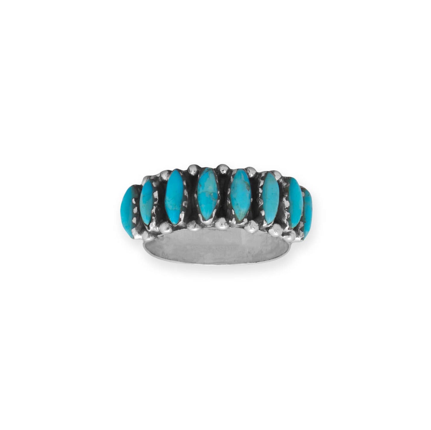 Handmade Oxidized Marquise Turquoise Wide Band Ring: 8