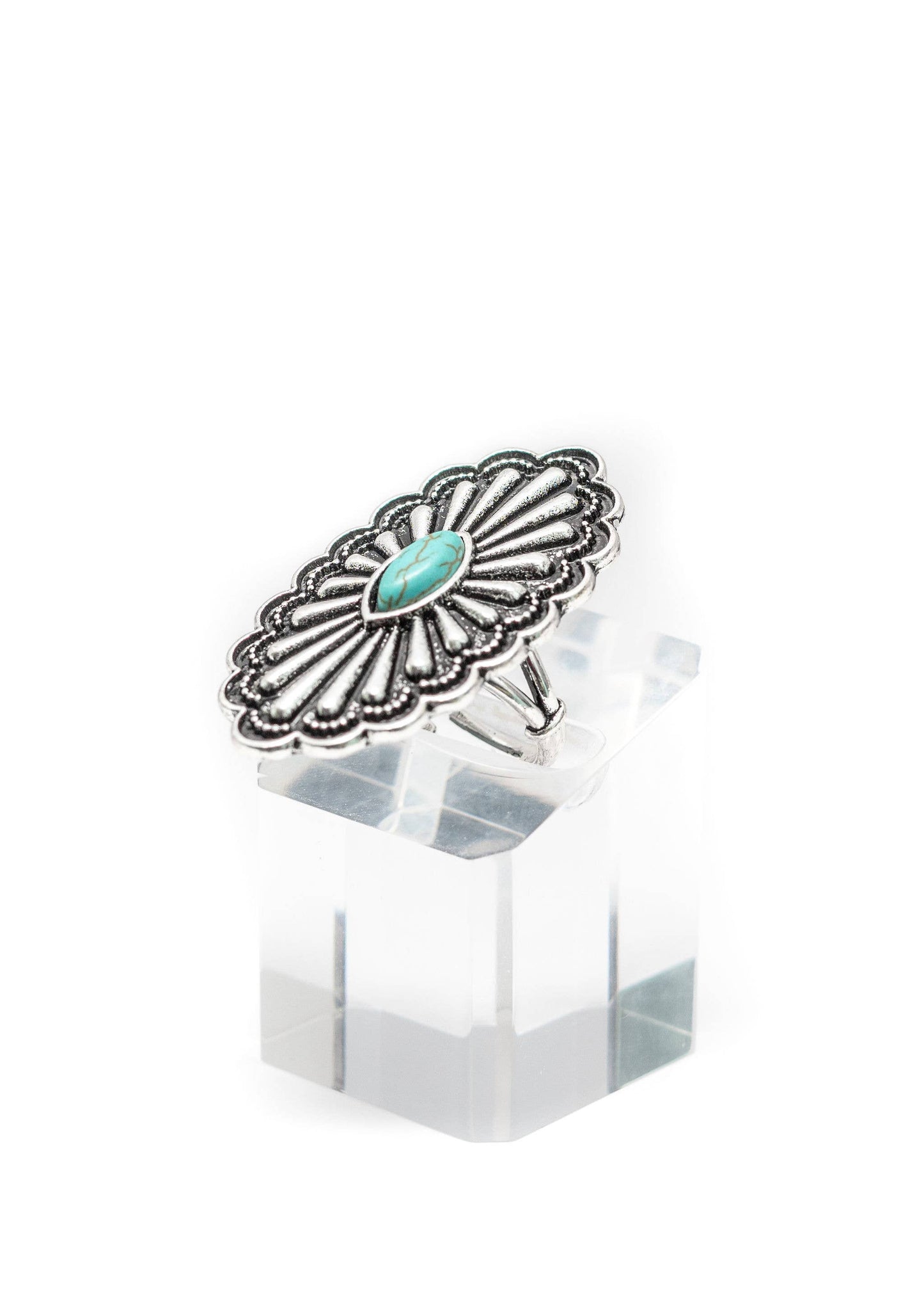 Adjustable Oval Concho Ring with Turquoise Accent