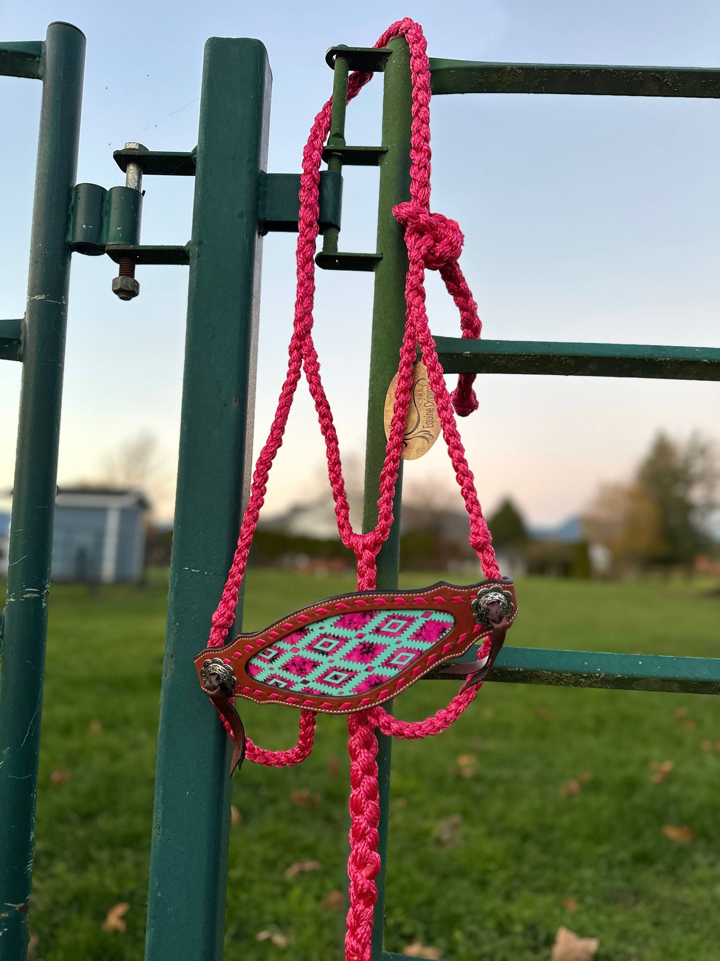 Braided Bronc Halter: Pink Aztec