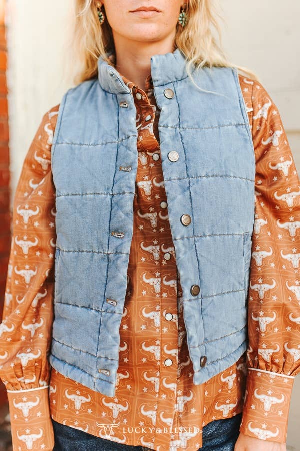 Vintage Acid Wash Sleeveless Puffer Vest: L