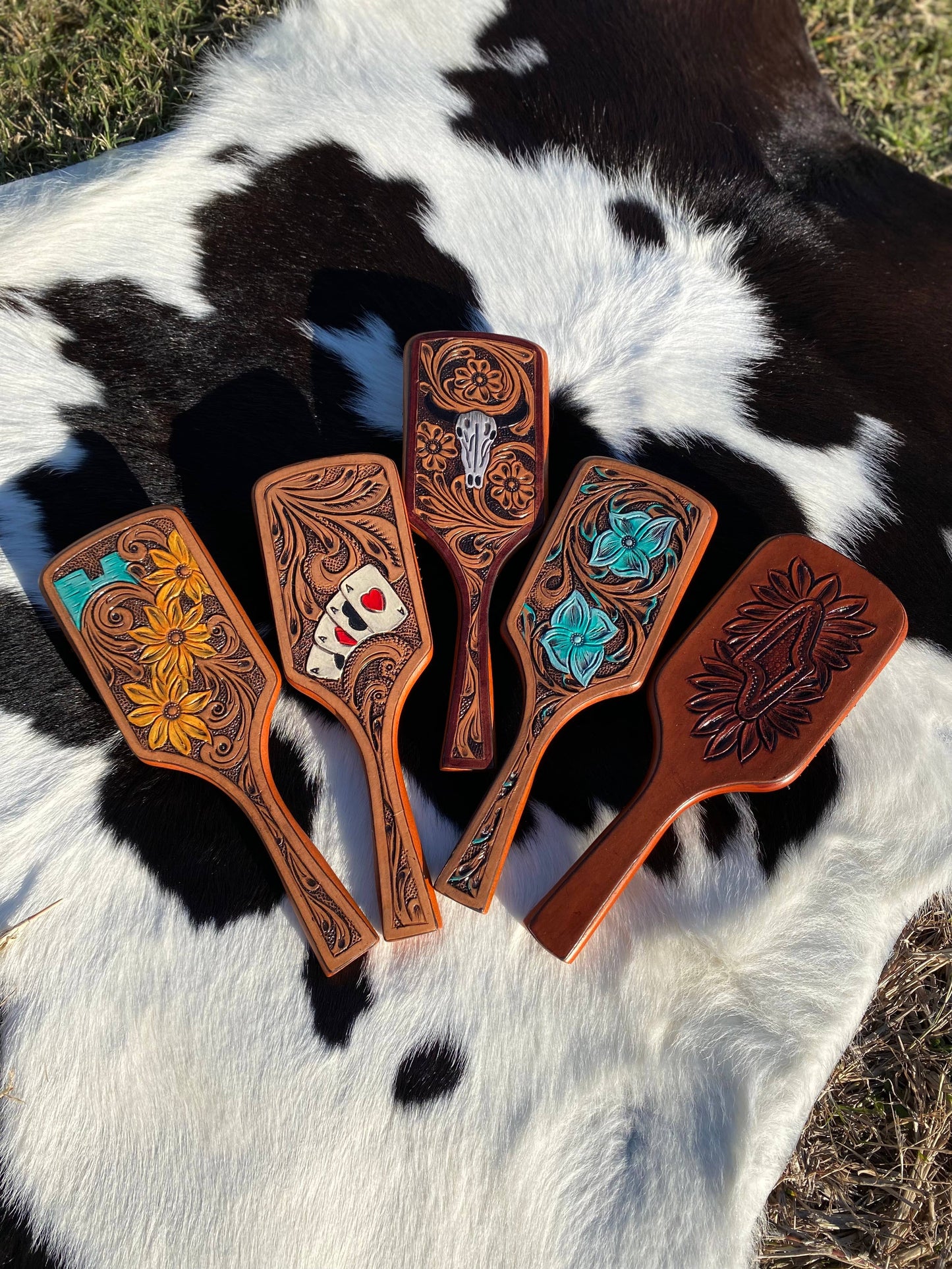 Western Tooled Hair Brushes- 5 Designs : Ace