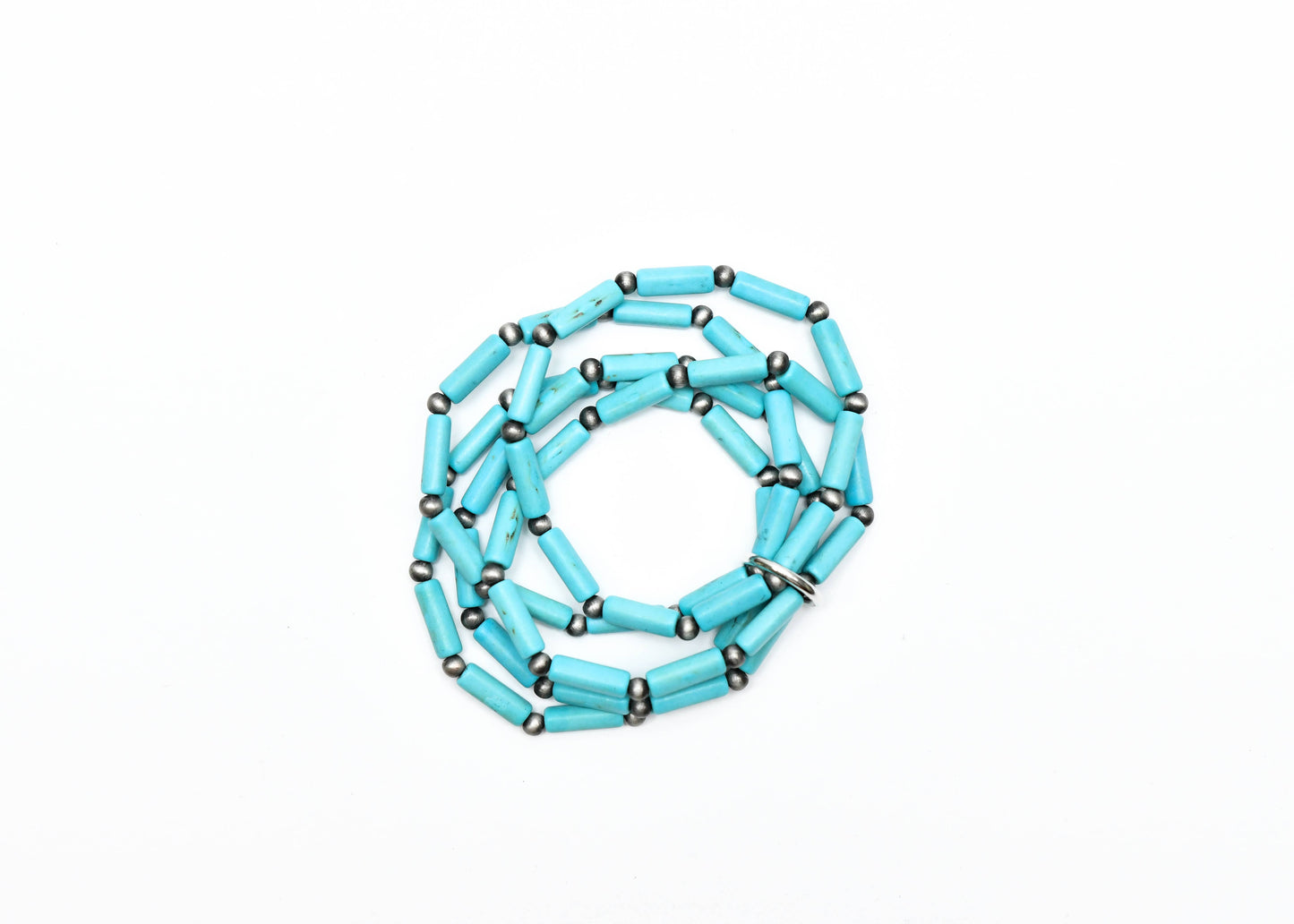 5 Strand Turquoise Tube Bead & Faux Navajo Stretch Bracelet