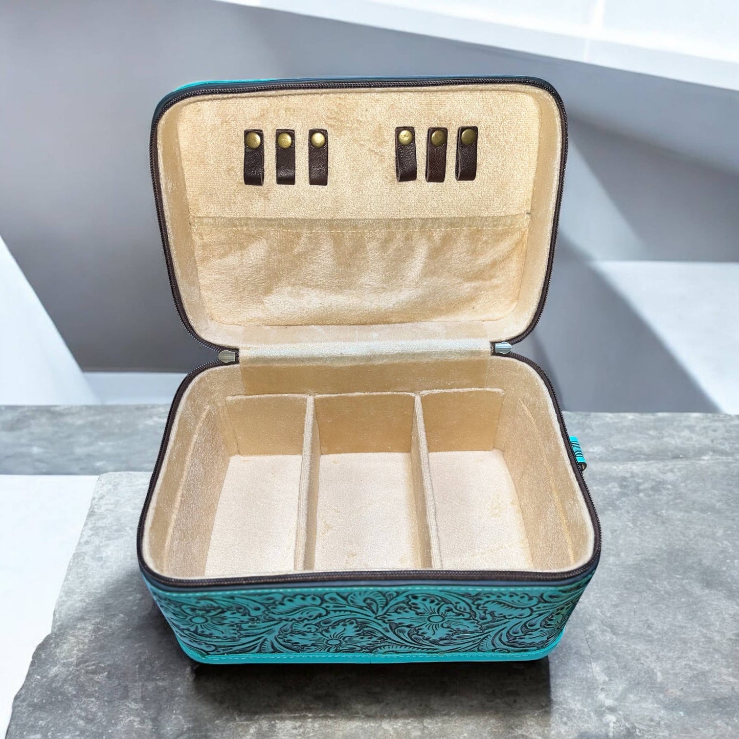 Brown tooled & cowhide jewelry box