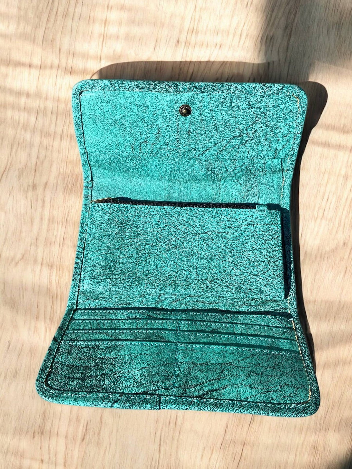 Turquoise Rustic Tooled Leather Floral Women's Wallet