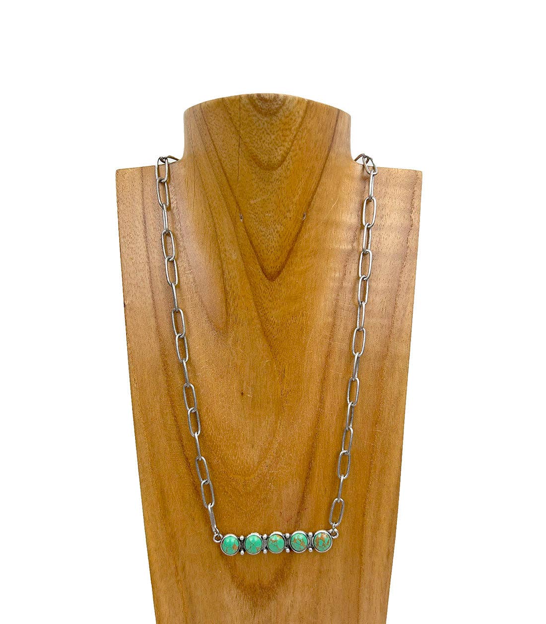 NKY241130-01-BLACK Silver metal chain with green turquoise stone bar Necklace: Green