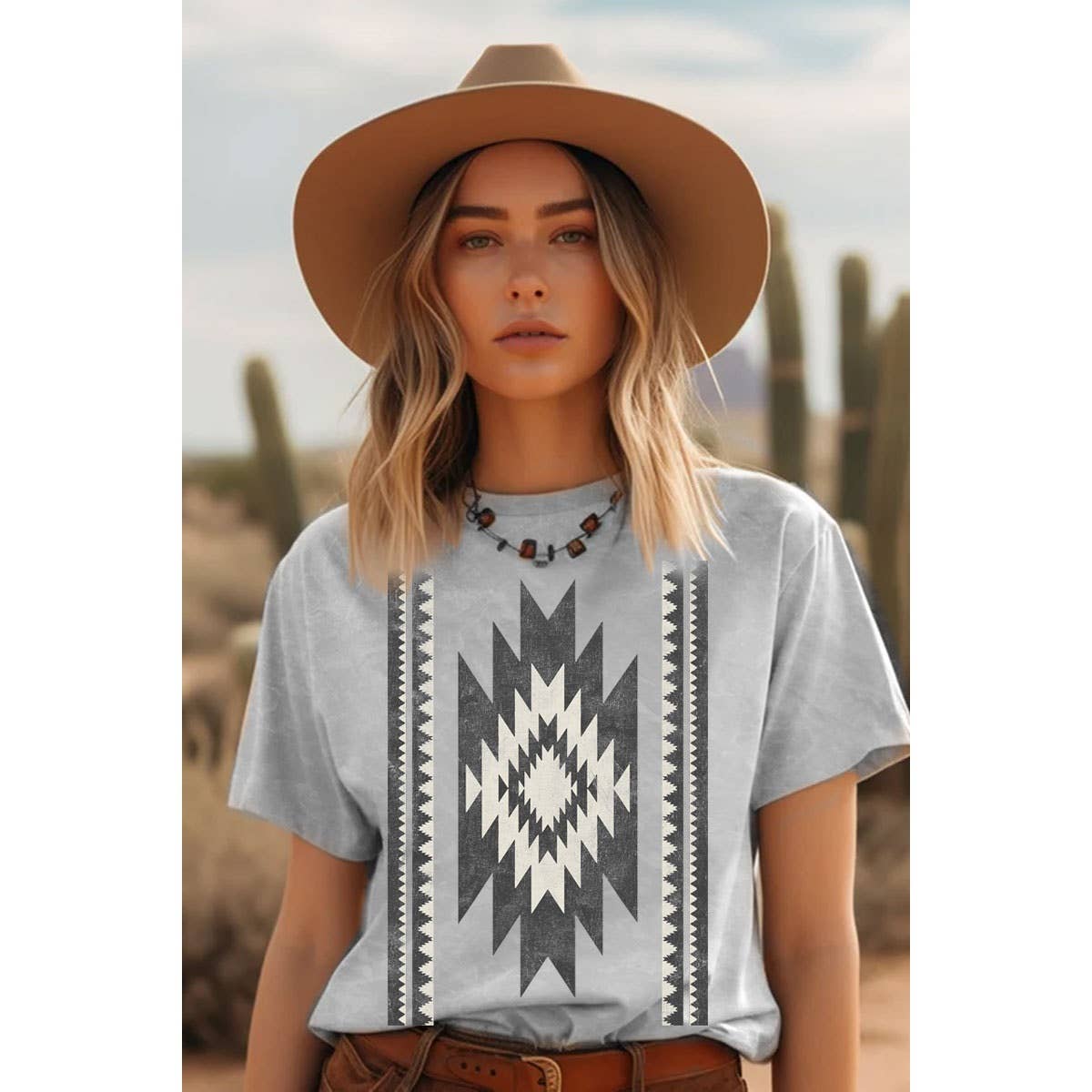 NAVAJO INSPIRED GEOMATRIC MINERAL GRAPHIC TOP: Mineral Oatmeal