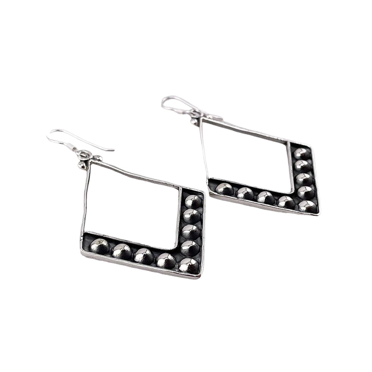 Sterling Silver Dotted Bead Dangle Earrings