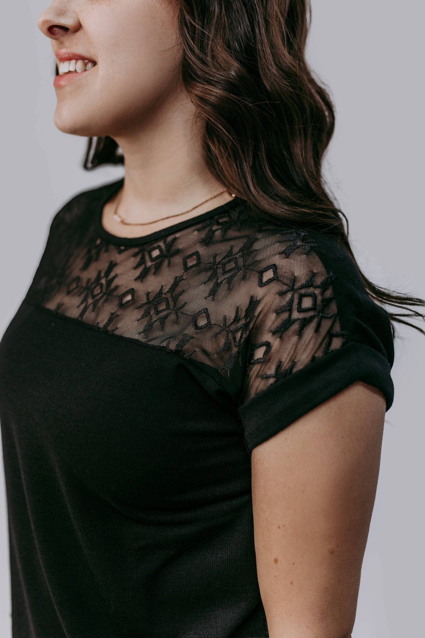 Aztec Lace Mix Blouse: Black