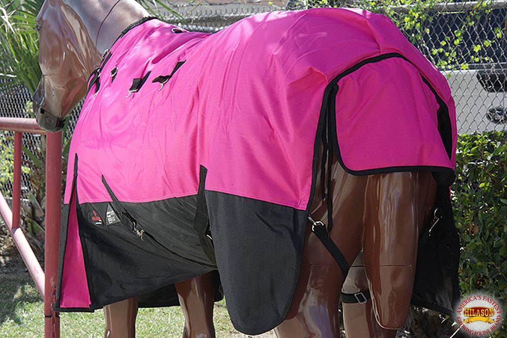 Hilason 1200D Winter Waterproof Horse Turnout Blanket Belly Wrap Pink: Pink Black / 74"
