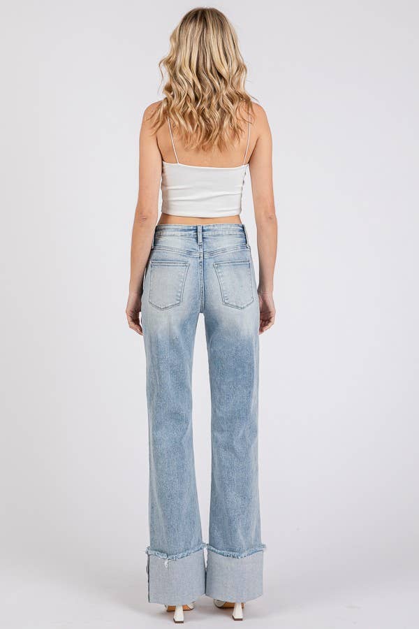 P1370F-LA HIGH RISE SUPER STRETCH WIDE FLARE W/ CUFFED HEM: 13/30