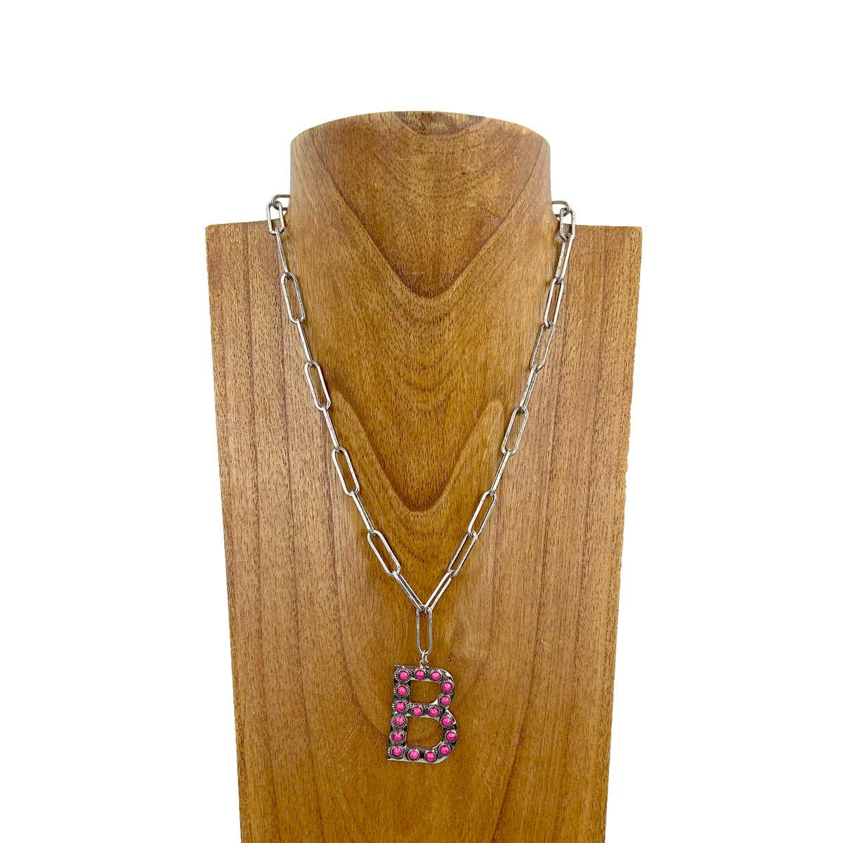 NKZ231125B-01 20 inches silver metal chain with blue turquoise stone letter B Necklace: BLUE
