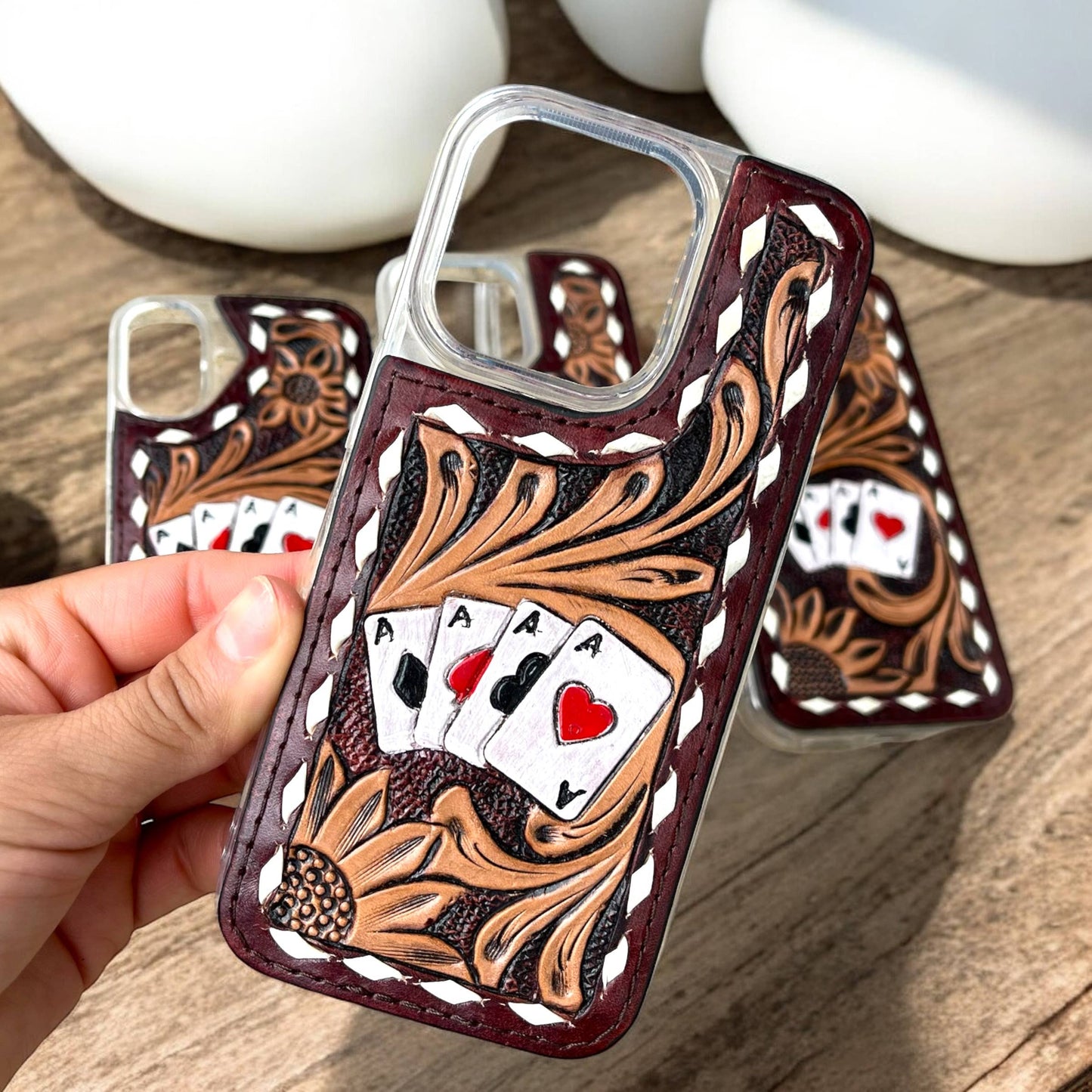 Cards tooled leather iPhone case : 16 pro max
