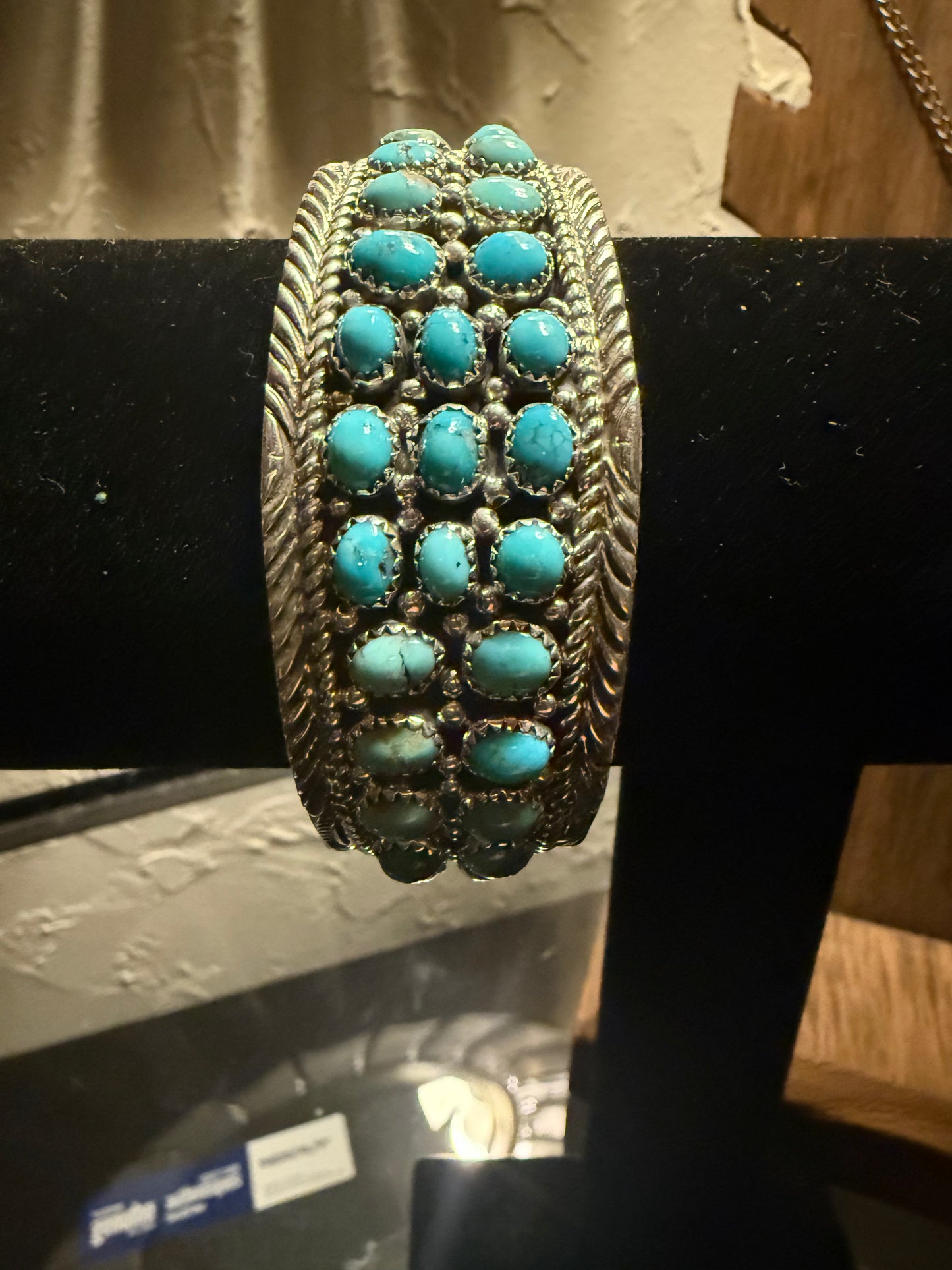 Navajo Handmade Sterling Silver Kingman Turquoise Bracelet (Marlien Jones)