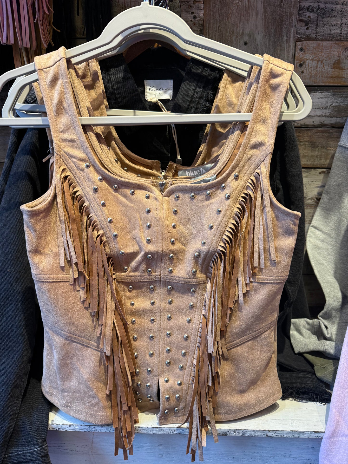 Fringe Stud Faux Suede Tank