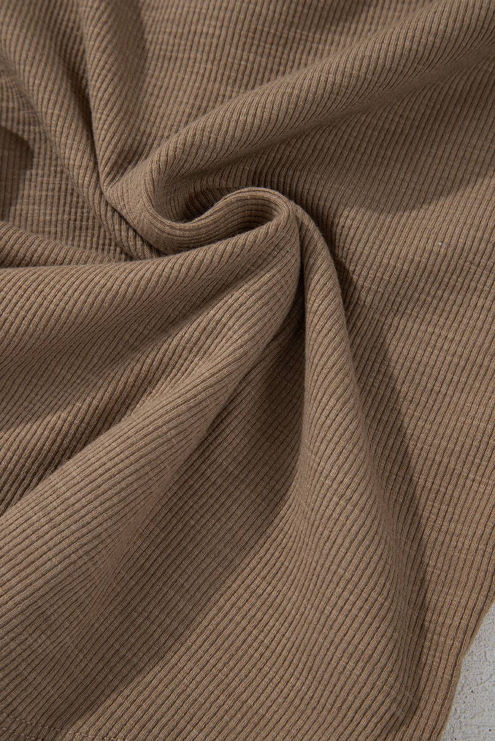 Lace Trim Ribbed Long Sleeve Top: Chestnut / L