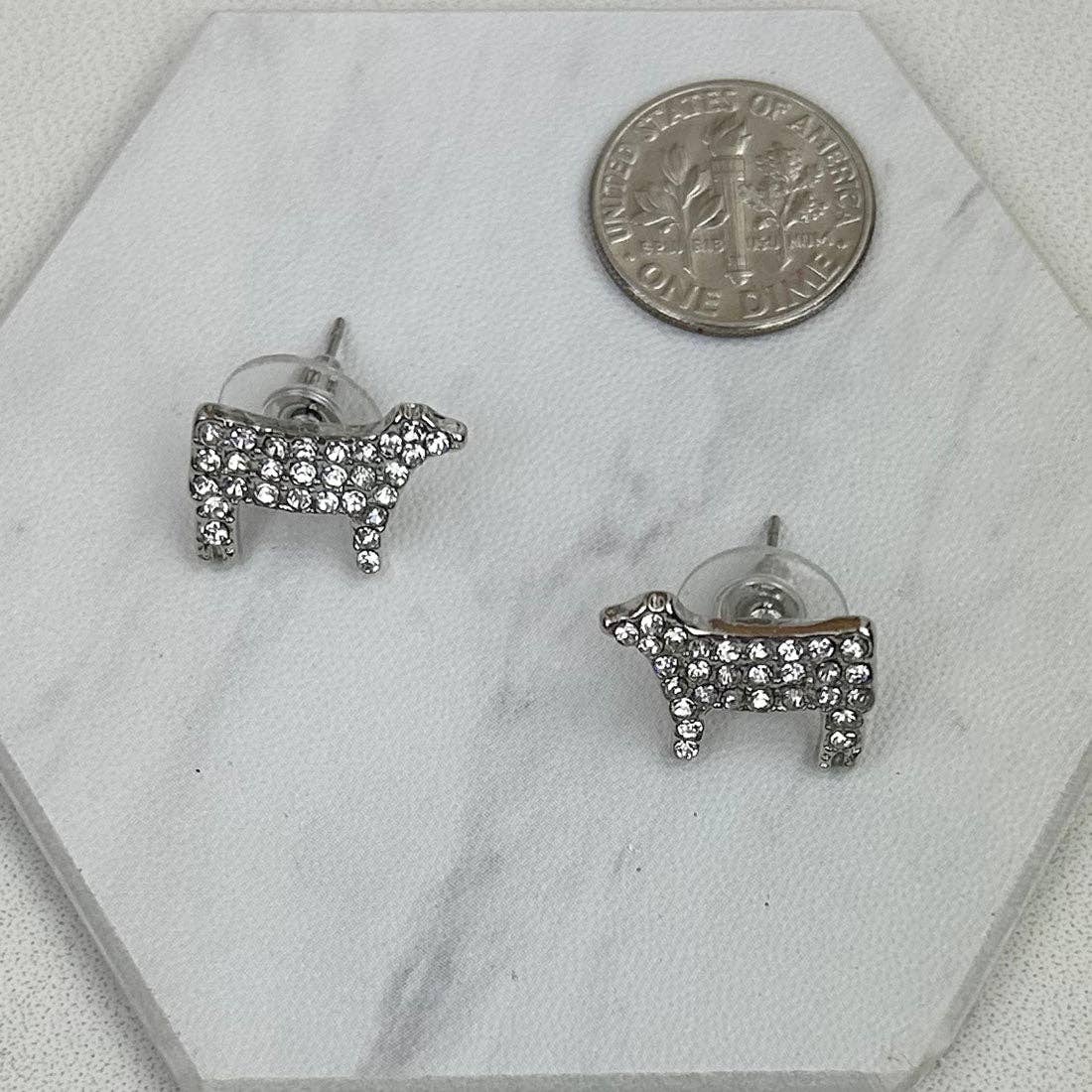 Clear Crystal Cow Stud Earrings