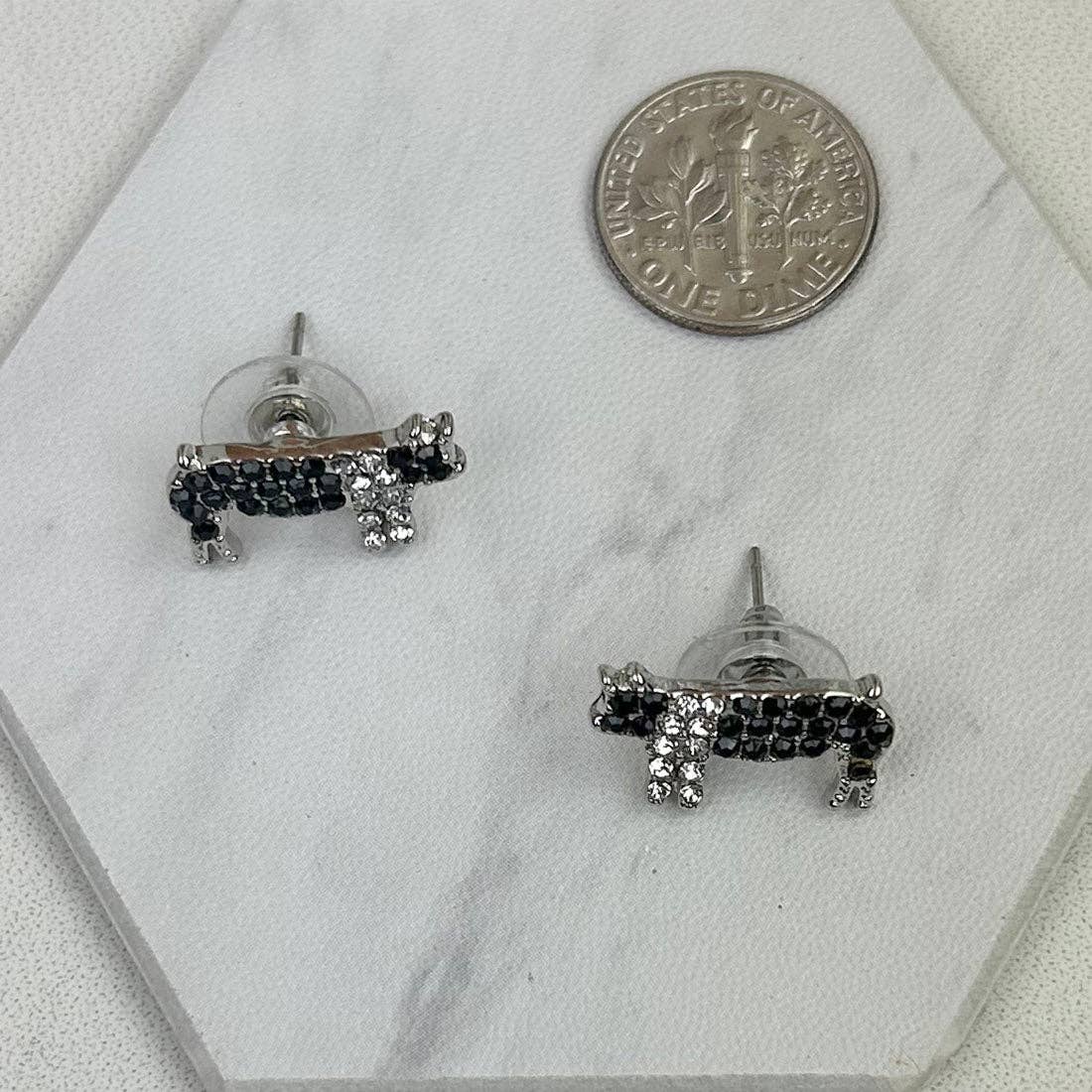 Clear and Black Crystal Piggy Stud Earrings