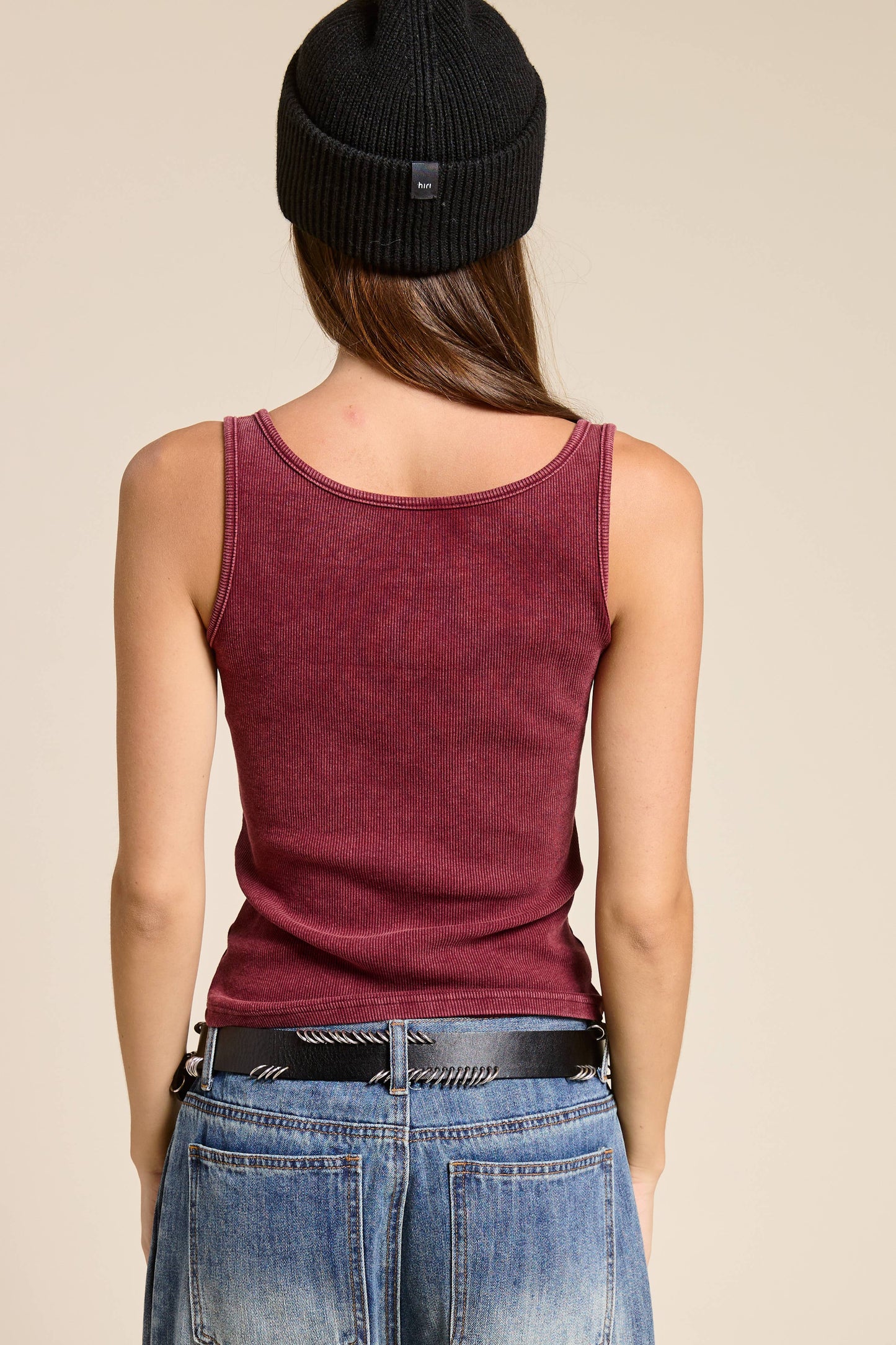 Western Silver Belt Trim Washed Tank Top: BLACK