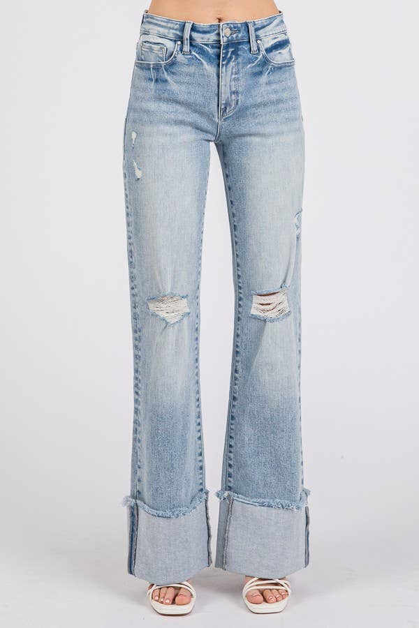 P1370F-LA HIGH RISE SUPER STRETCH WIDE FLARE W/ CUFFED HEM: 3/25