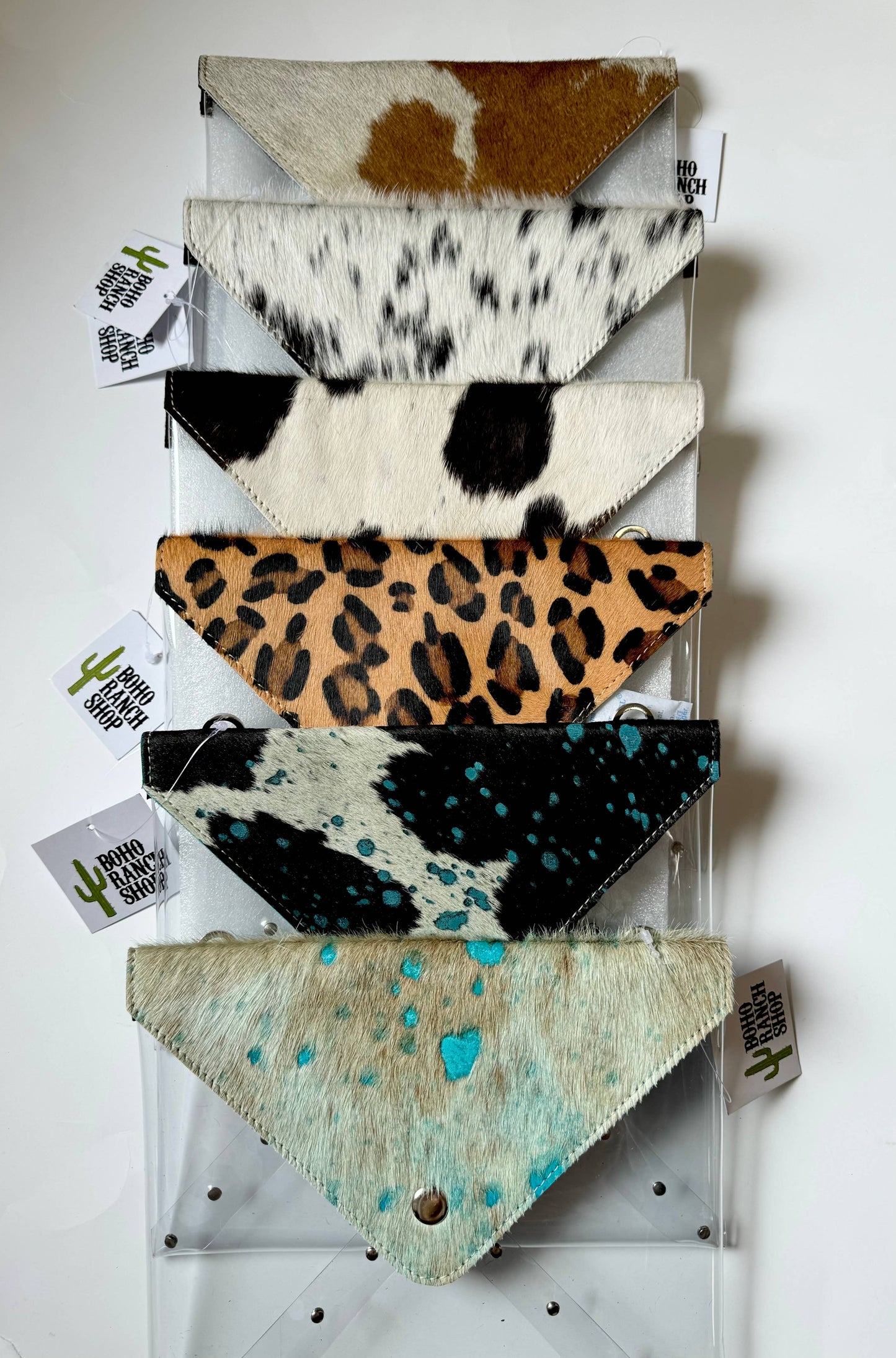 Western Cowhide Hairon Clear Crossbody Purse: Tan + White