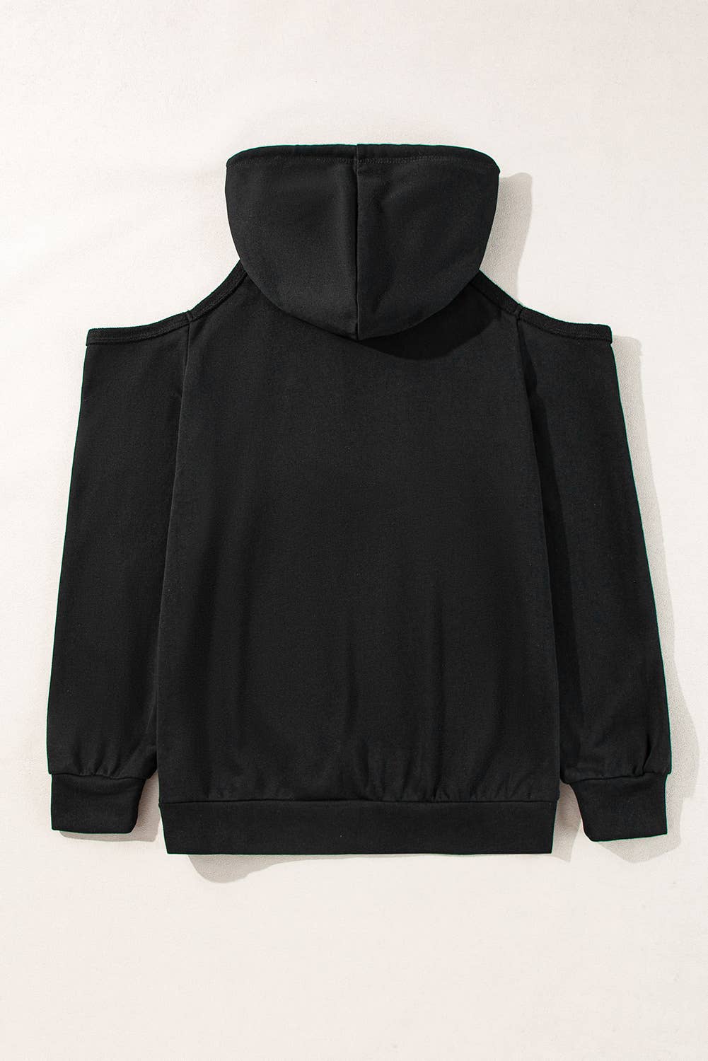 Exposed Seam Cold Shoulder Drawstring Hoodie: Brown / L