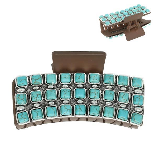 WESTERN MULTI ROW TURQUOISE HAIR CLAW CLIP H15063: Sbtq