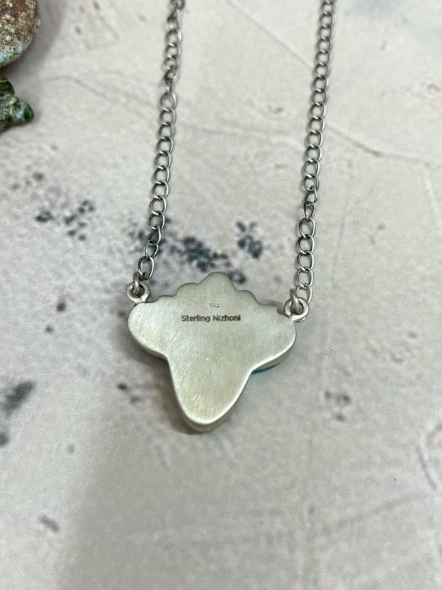 Handmade Sterling Silver Kingman Turquoise Cowhead Necklace with Signed Nizhoni: Kingman Turquoise