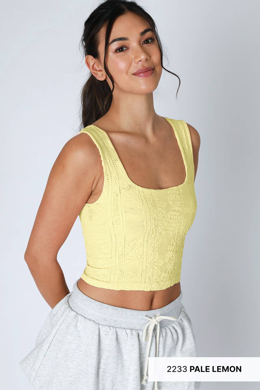 NS8396 - Double Lace Square Crop Top: 006 Black