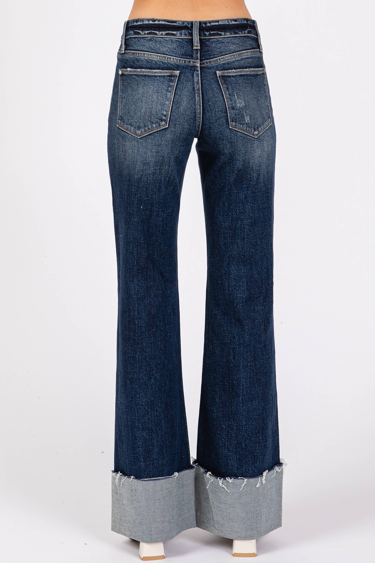 P1313F-DK MID RISE COMFORT RELAXED FLARE W/ CUFFED HEM