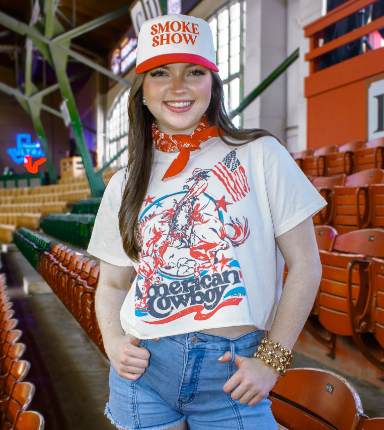 American Cowboy vintage relaxed Crop T-shirt : Medium Natural