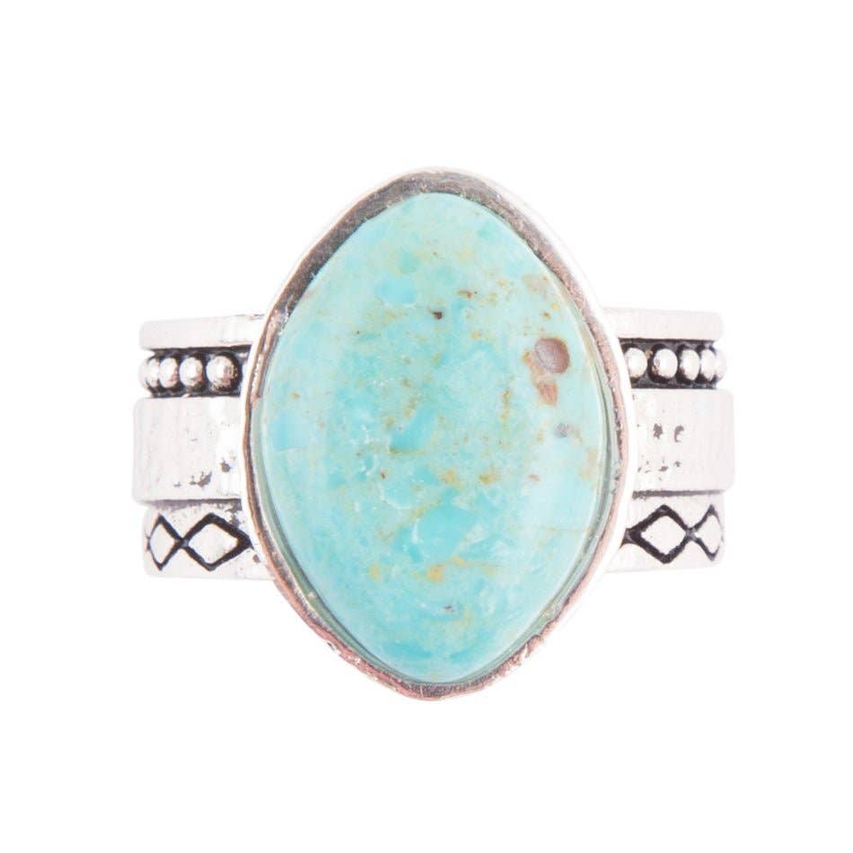 Hammered Big Sterling Silver and Turquoise Ring: 9