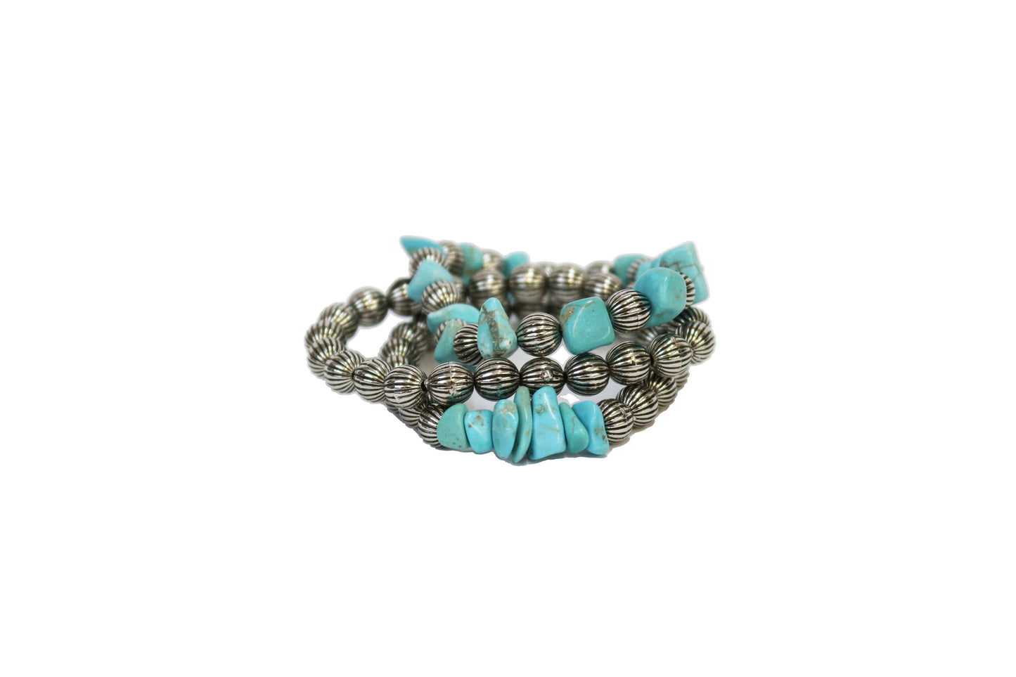 3 Strand Turquoise & Melon Bead Bracelet set