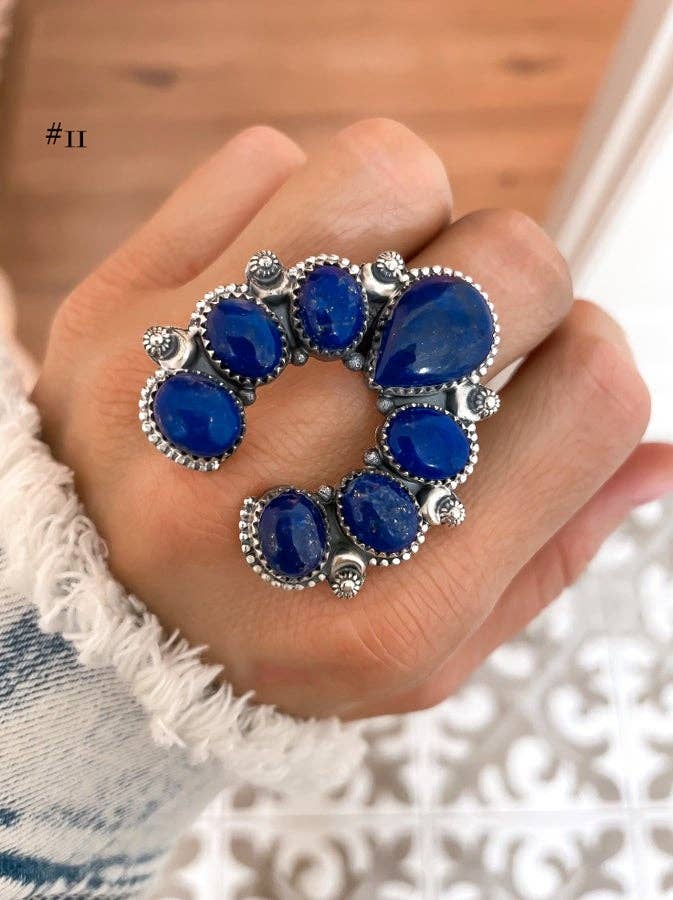 Squash Blossom Horseshoe Sterling Silver Ring | Multiple Stone Options!: Adjustable / Turquoise